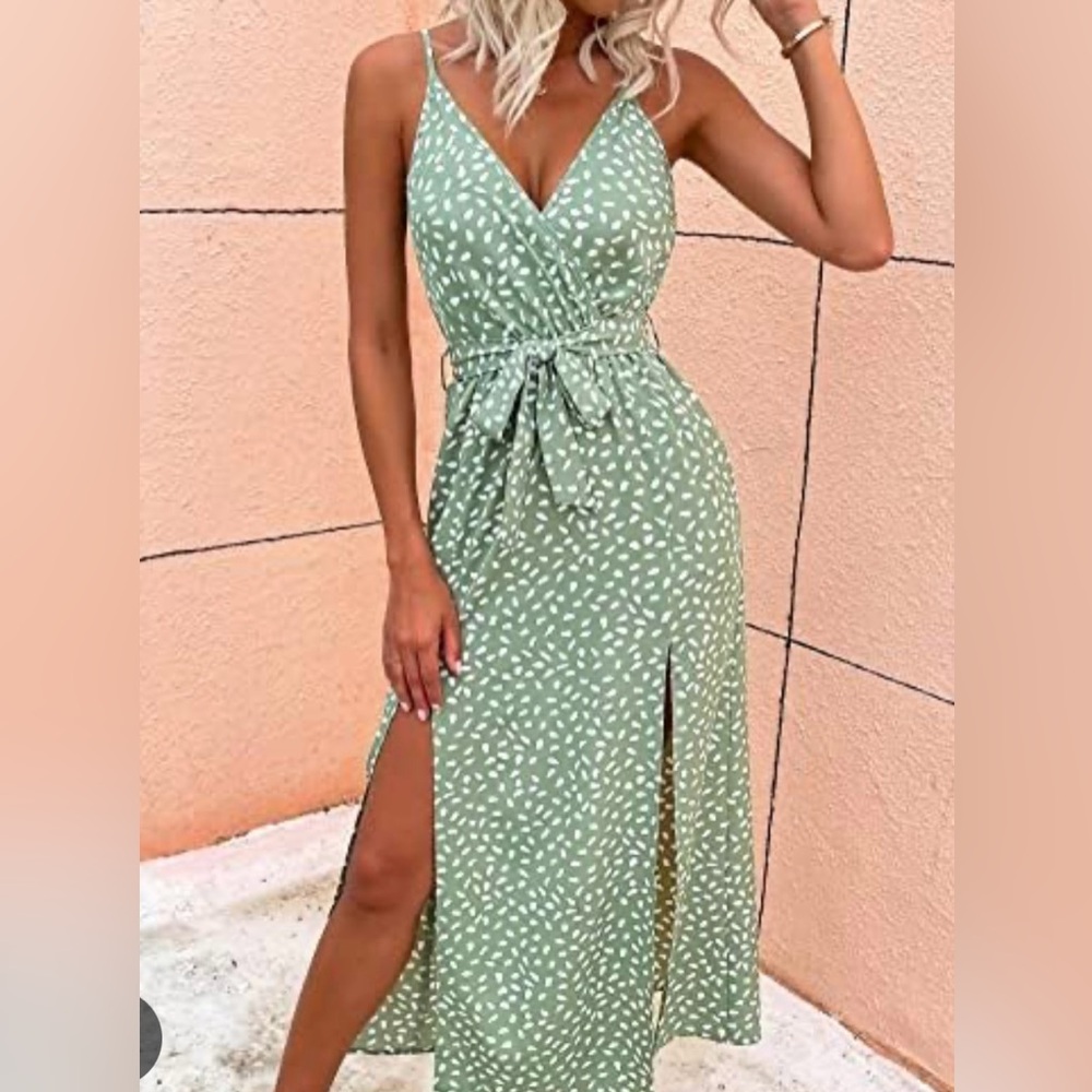 Green Polka Dot Wrap Dress
